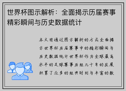 世界杯图示解析：全面揭示历届赛事精彩瞬间与历史数据统计