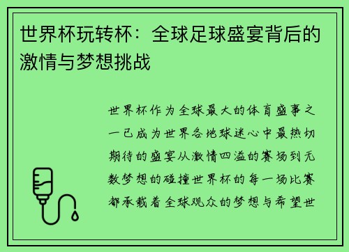 世界杯玩转杯：全球足球盛宴背后的激情与梦想挑战